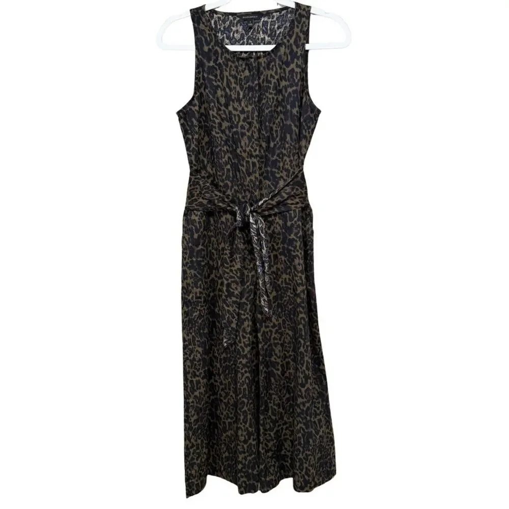 Banana Republic Linen Blend Sleeveless Jumpsuit Size 2 Animal Print Cropped Tie